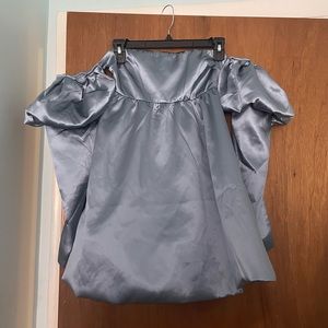 Satin puff sleeve strapless dress